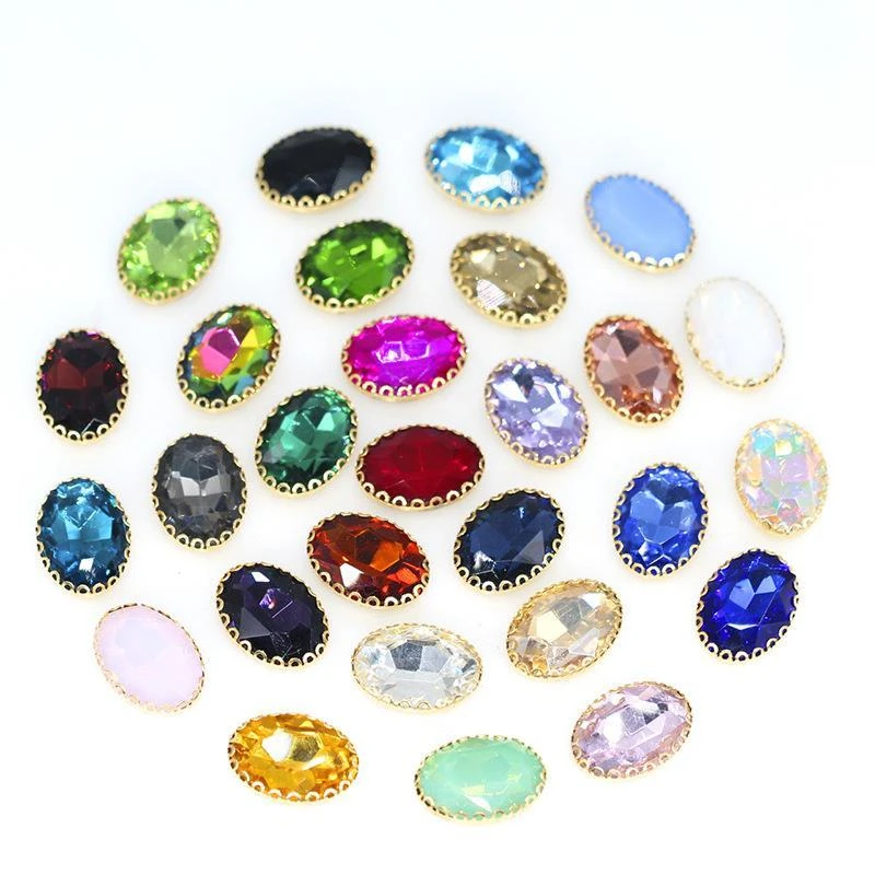 Claw Rhinestones Mix Color Oval  Flatback Sewing Rhinestones Shiny Crystals Stones Gold Base Sew On Rhinestones For Clothes DIY discount sewing supplies 