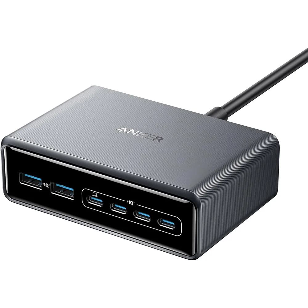 Anker Prime Charger, 250W / 200W GaN Prime USB C Charging Station, Ultra-Fast 6-Port, 2.26" LCD Display and Smart Control Dial
