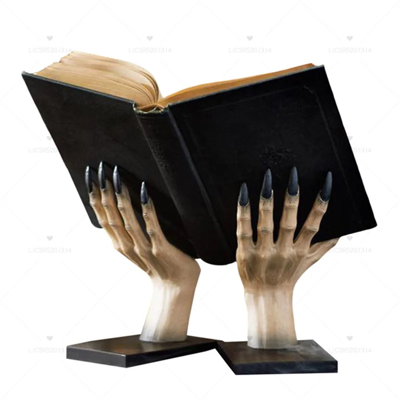 할로윈 마녀 책 스탠드, 할로윈 송진 조각상 마녀 핸드 북엔드, 할로윈 파티 테이블 장식, 마녀 손 책 거치대
