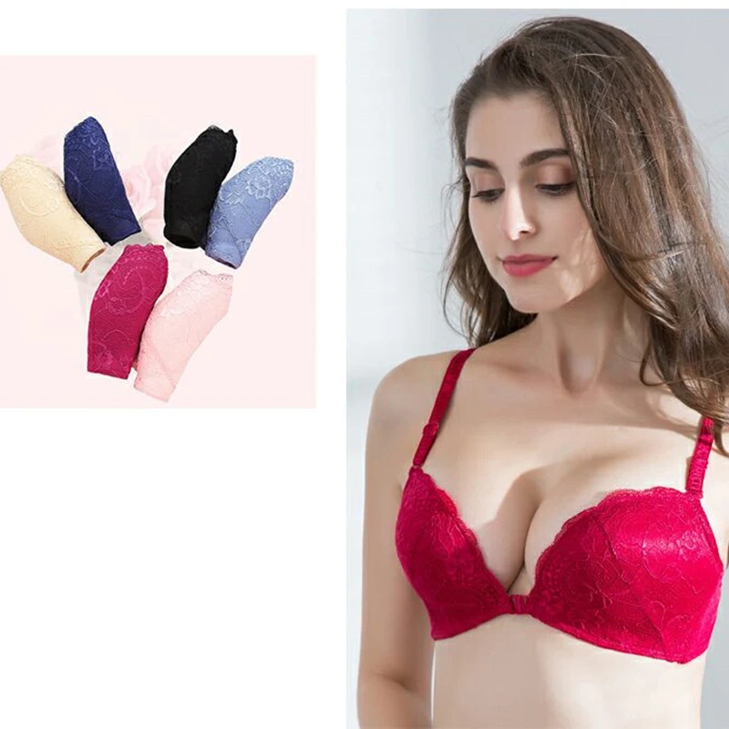 Elovegirl Seamless Lace Front Closure Push Up Bra Wireless Thin Cup Underwear For Women Lingerie Girl's Brassiere Comfort