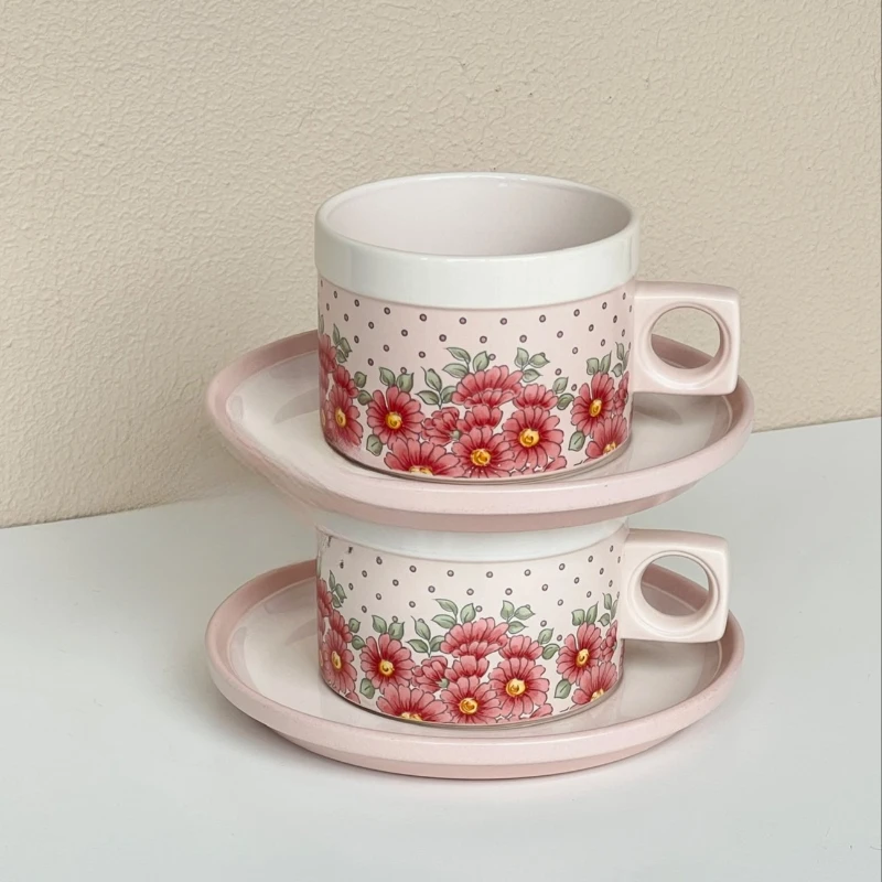 

Medieval Hornsea pink flower coffee cup and saucer