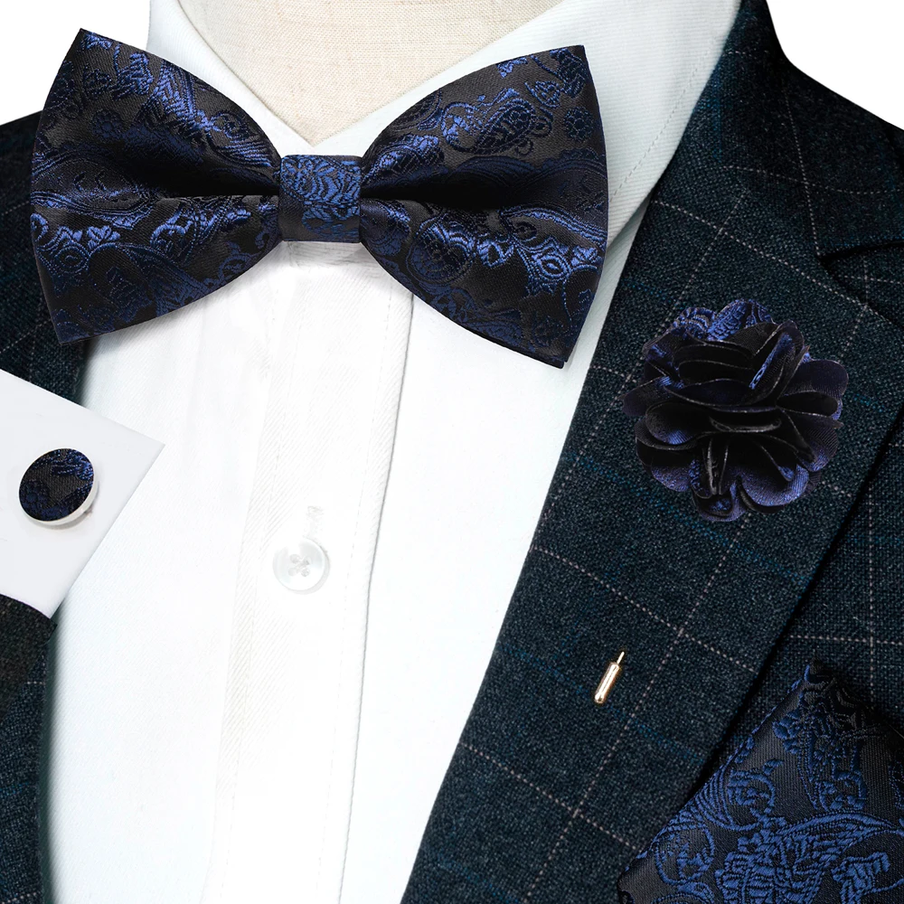 Champagne Silk Jacquard Paisley Bow Tie Set - Pre-tied Bowtie Brooch Hanky  Cufflinks for Weddings  Business