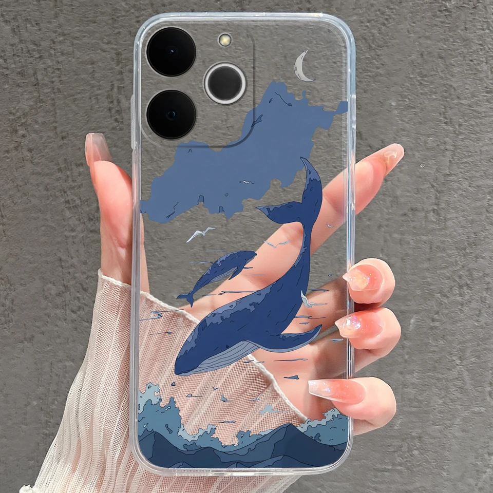 Cat Whale Anti-Fingerprint Transparent Phone Case