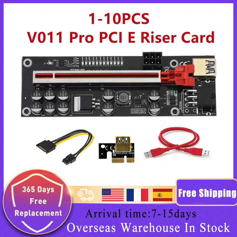1-10PCS PCIE Riser 011 V011 Pro PCI E Express Card 1X to X16 Cable For Video 6pin Adapter Miner | Компьютеры и офис