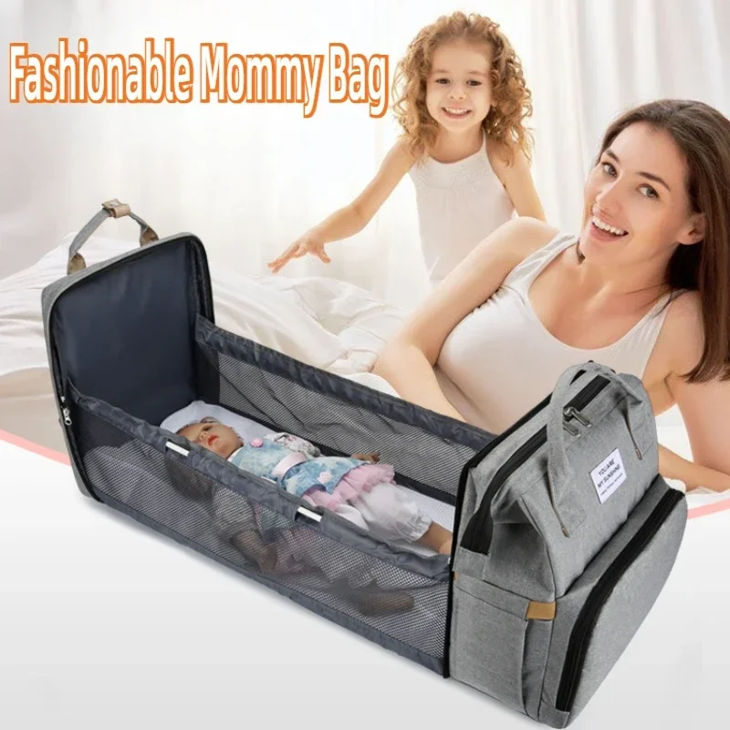 Folding Mommy Bag Multipurpose Portable Folding Crib Bed Large-capacity Baby Backpack Female Mommy Outting Bag Diaper Bags