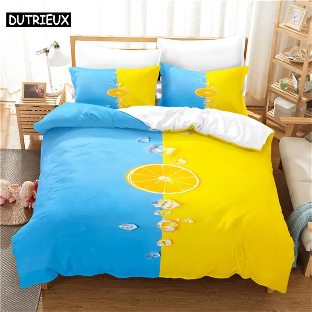 

Blue And Yellow 3Pcs Bedding Sets 3D Digital Printing Custom Quilt Duvet Cover Set Home Queen King Quilt Pillowcase