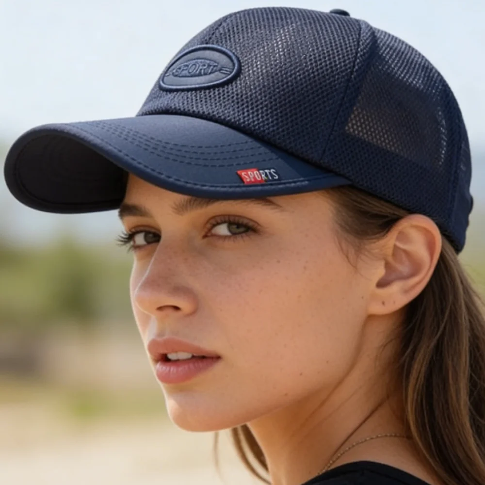 Neue Unisex-Baseballkappe mit langem Schirm und Mesh-Einsatz, atmungsaktiv, Sonnenschutz, Trucker-Hüte für Männer und Frauen, Outdoor-Wander- und Sportkappen – Detail 13