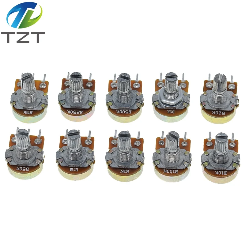 Potentiometer Resistor 1K 2K 5K 10K 20K 50K 100K 500K 1M Ohm WH148 Linear Potentiometer 2M 15mm 3pins With Nuts And Washer 10pcs adjustable resistor,multiturn potentiometer,linear potentiometer,rotary potentiometer,potentiometer kit,trimmer potentiometer