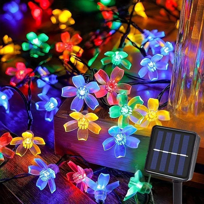 Solar LED Cherry Blossom String Lights with 8 Lighting Modes for Outdoor Garden and Christmas Decor