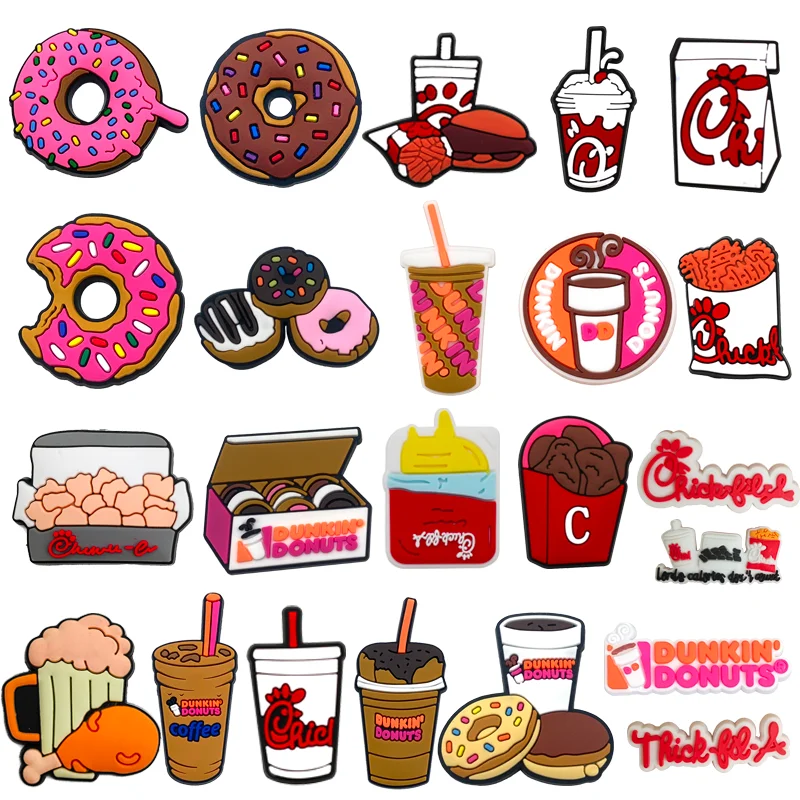 1-23pcs Cute Doughnut Food Shoe Charms Fastfood Accessories Shoe Decorations PVC Buckle for Kids Party Adults Gifts