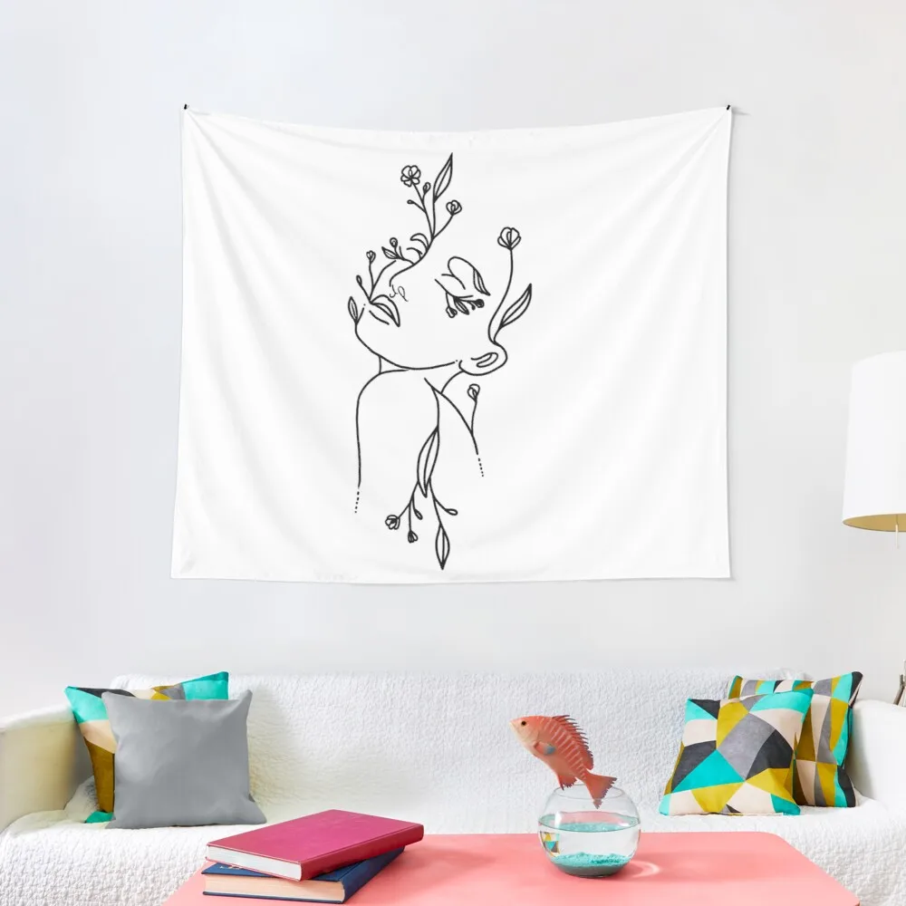 

woman with flowers line art Tapestry Room Ornaments