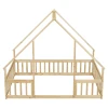 Twin Wood House-Shaped Floor Bed with Fence, Guardrails 4