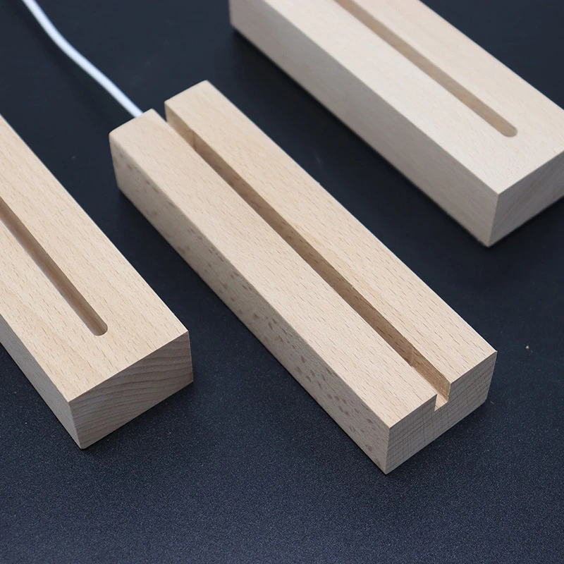 Base Espositiva In Legno Con Luce LED USB Per Pannelli Acrilici - KEYE - 15x4x3 Cm - Luce Calda