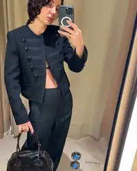 Women's Retro Luxury Courtly Military Jacket - Black with Gold Braid Trim and Button Detailing - M (Black4)