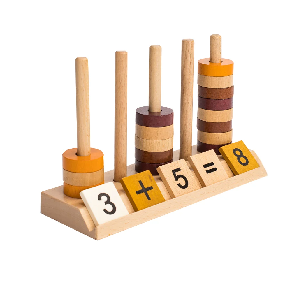 

1 Set Wood Counting Stacker Kids Montessori Toys Wood Board Set Preschool Sorting Stacking Math Toys for Boys