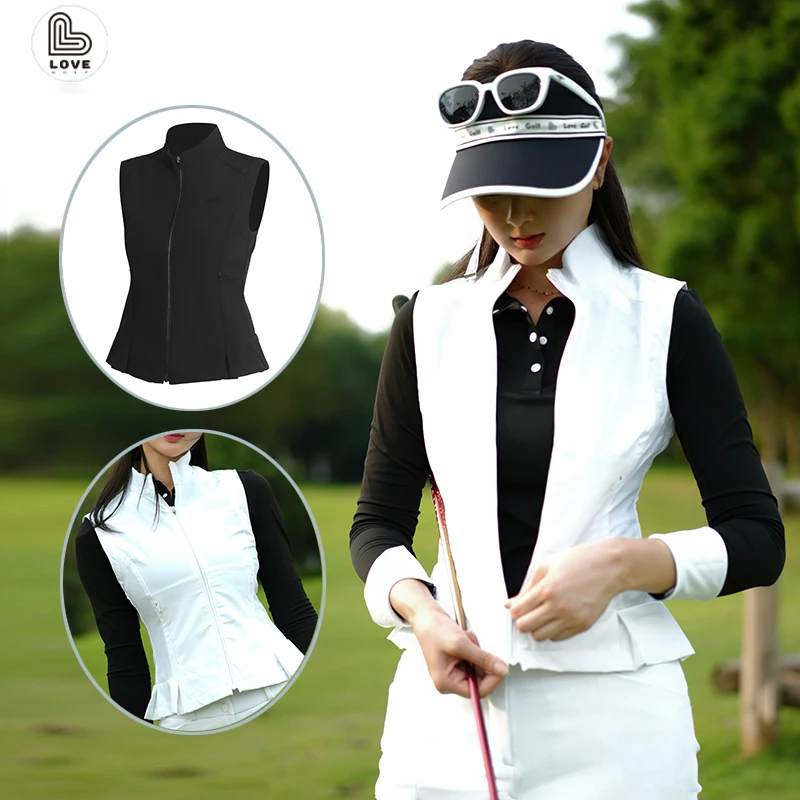 Love Golf Women Trendy Vest Ruffle Slim Sleeveless Cardigan Ladies Versatile Stand Collar Tops Windproof Autumn Golf Jacket
