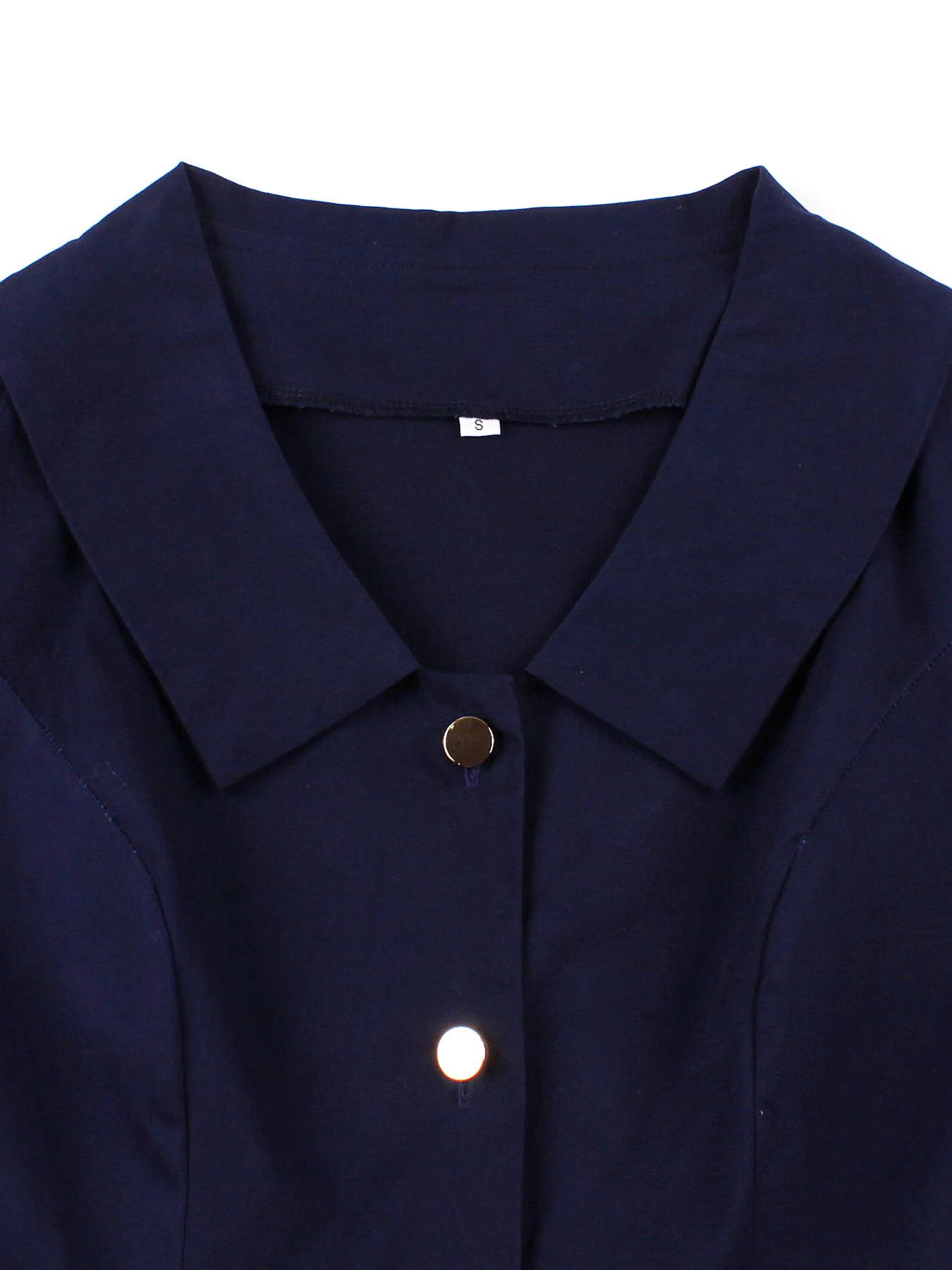 Tonval Navy Blue Single Breasted Belted Elegant Midi Dresses Half Sleeve Autumn Women 1950s Vintage Clothing Pockets Solid Dress 3