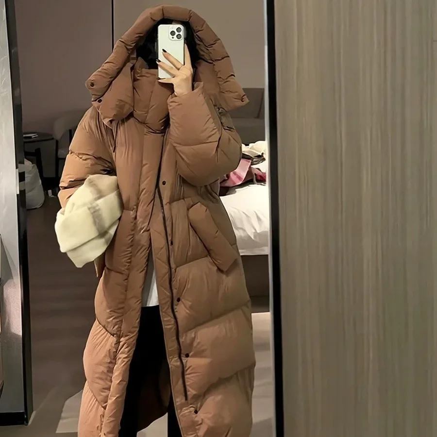 thumbnail image 1 of Chaqueta de plumón de ganso blanca de invierno al 90 %, chaqueta acolchada para mujer, abrigos gruesos y muy cálidos hasta la rodilla para mujer, 1 of 4