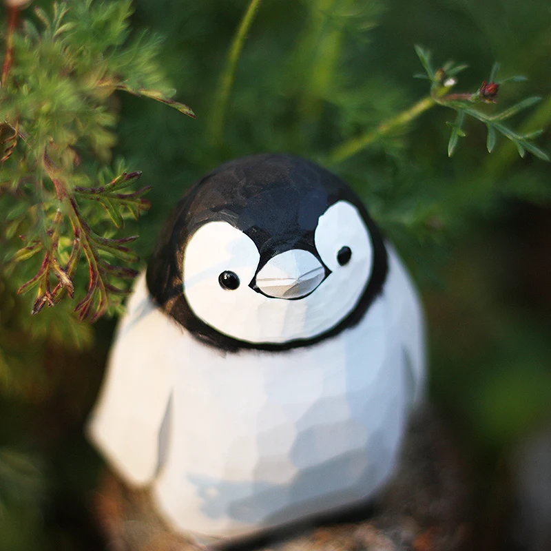 

Emperor Penguin Baby Handmade Wood Carving Fat Bird Solid Wood Fat Bird Home Office Decoration Penguin Figurine Fairy Garden