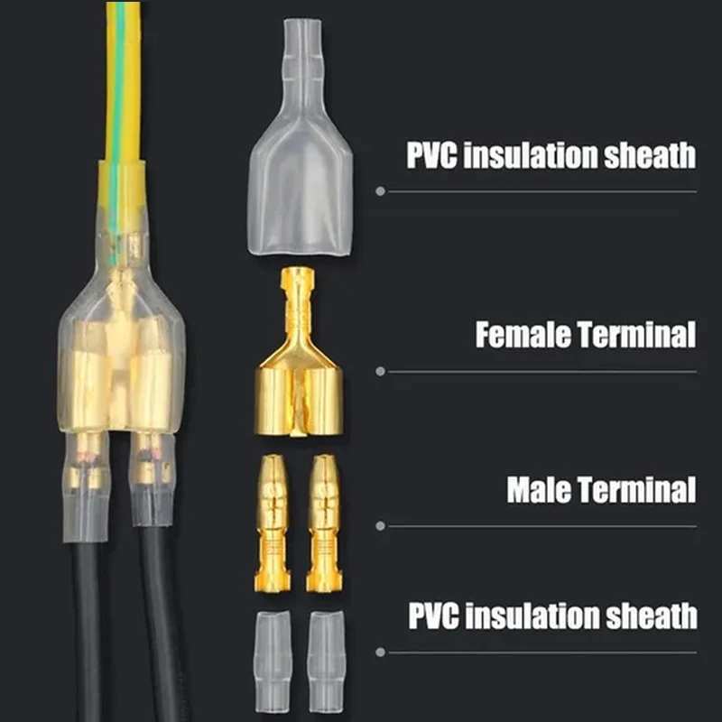4.0mm bullet Crimp terminal car electrical wire connector diameter Female+Male+sheath Case Cold press terminal 1in2out 25 50sets