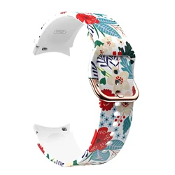 Vibrant Silicone Wristband with Metal Buckle - Galaxy Watch 4 - 5 - 6 - 7 (Red flower)