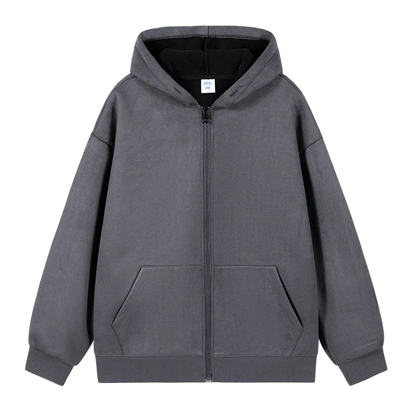 

High Street Suede Thickened Cardigan Sweatshirt Hoodie Autumn Winter Plush Warm One Piece Plush Solid Color Hoodie Coat