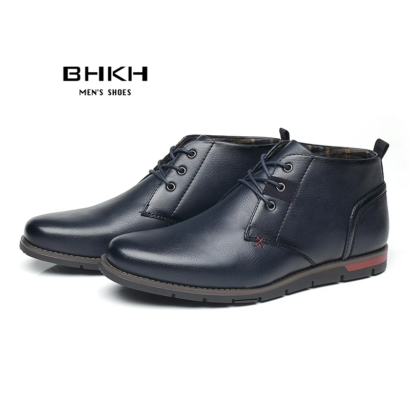 Men Leather Boots Business Mens Boots Ankle Boots Spring/Autumn Men Boots Lace-up Brown Men Pu Leather Casual
