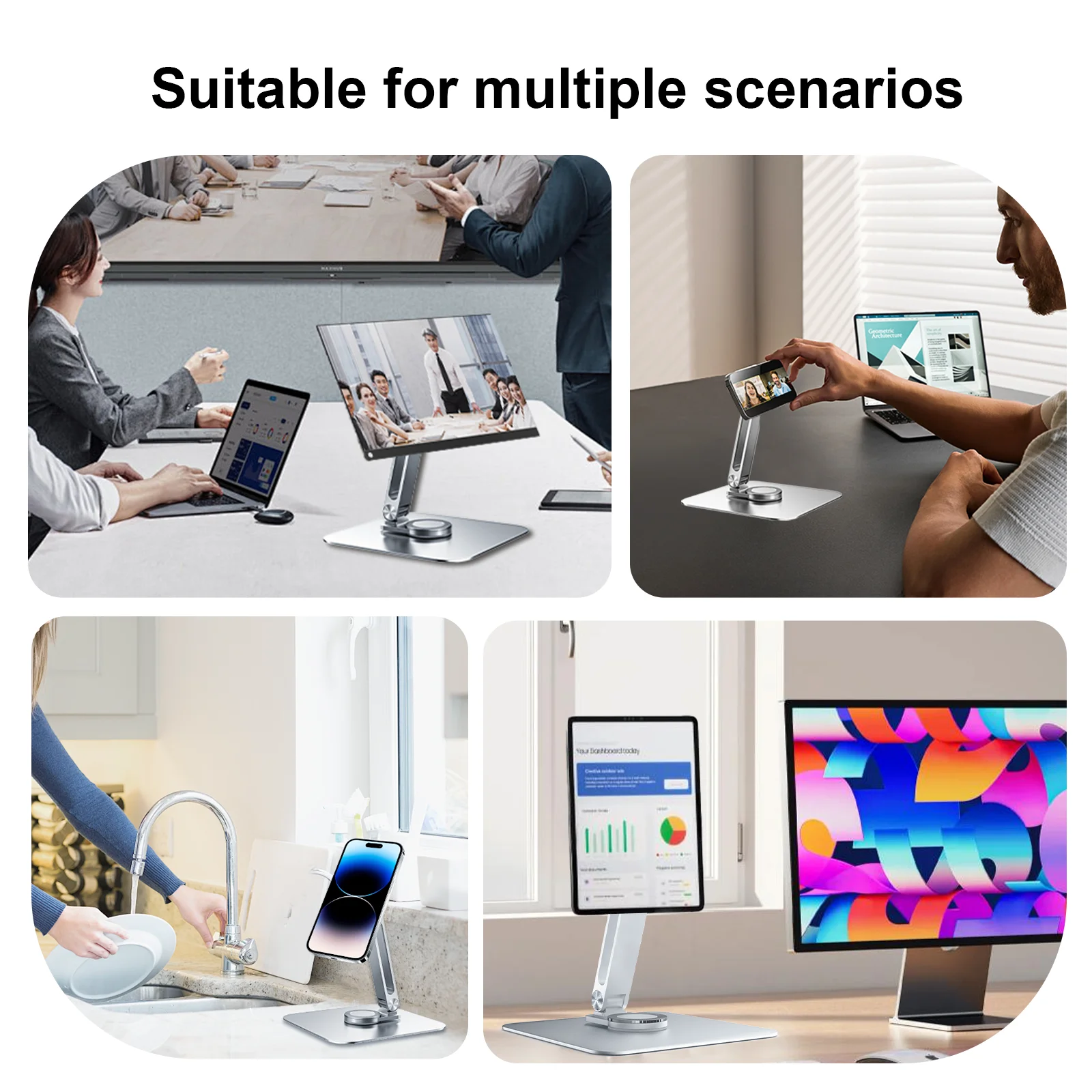 Silvery Magnetic Metal Stand - 360° Rotatable Holder for Portable Monitor, for iPad & iPhone Display Ideal for Home & Office 6