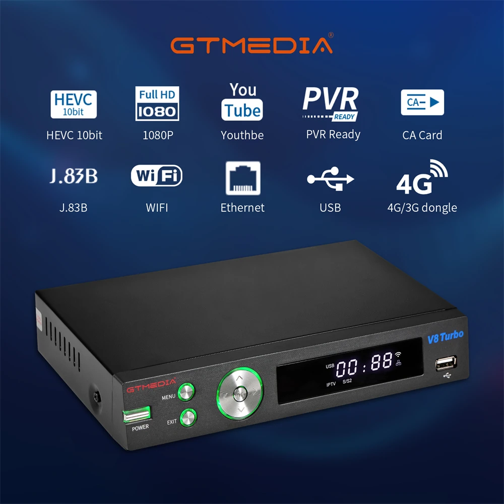 Gtmedia V8 Turbo Tdt Hd Ricevitore Tv Satellitare Dvb-S/S2/S2X + T/T2/Cavo 1080P Full Hd H.265 Hevc 10Bit Decoder Wifi 2.4G Integrato
