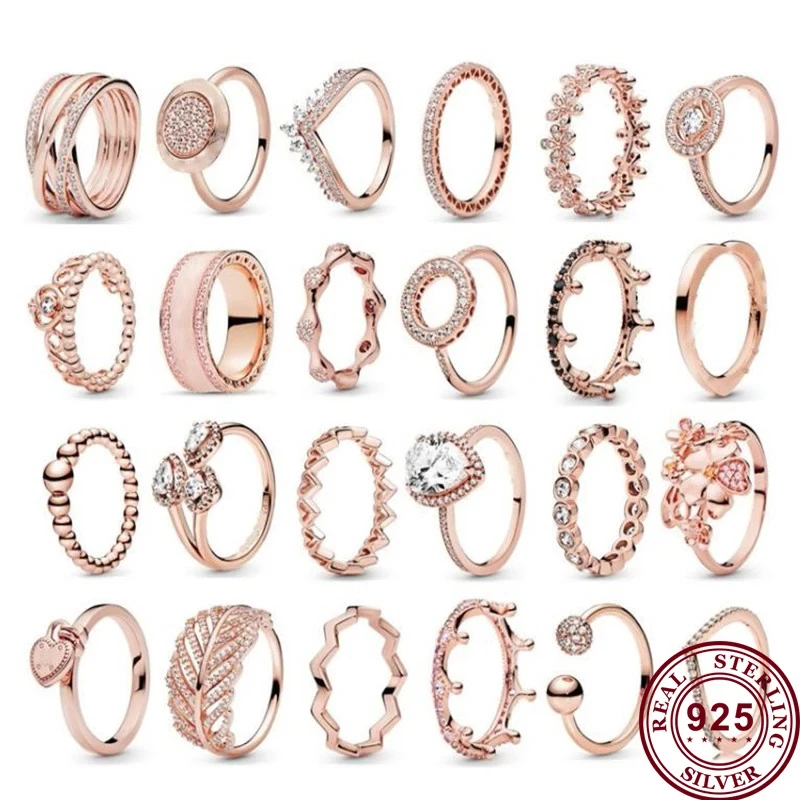 100% 925 кольцо Silver Rose Gold 24 Most Popular Women's Pan Rings For Women Wedding Party Gift Fashion Jewelry