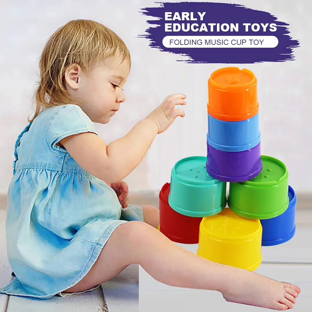 Stacking Tower Intelligence Fun Rainbow Stacking Ring Tower 8pcs Early Educational Toy For Toddlers Kids Christmas Birthday Gift