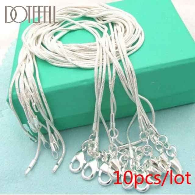 DOTEFFIL 925 Sterling Silver 10pcs/Lot 16/18/20/22/24/26/28/30 Inch 1.2mm Snake Chain Necklace For Woman Man Fashion Jewelry 10pcs-lot