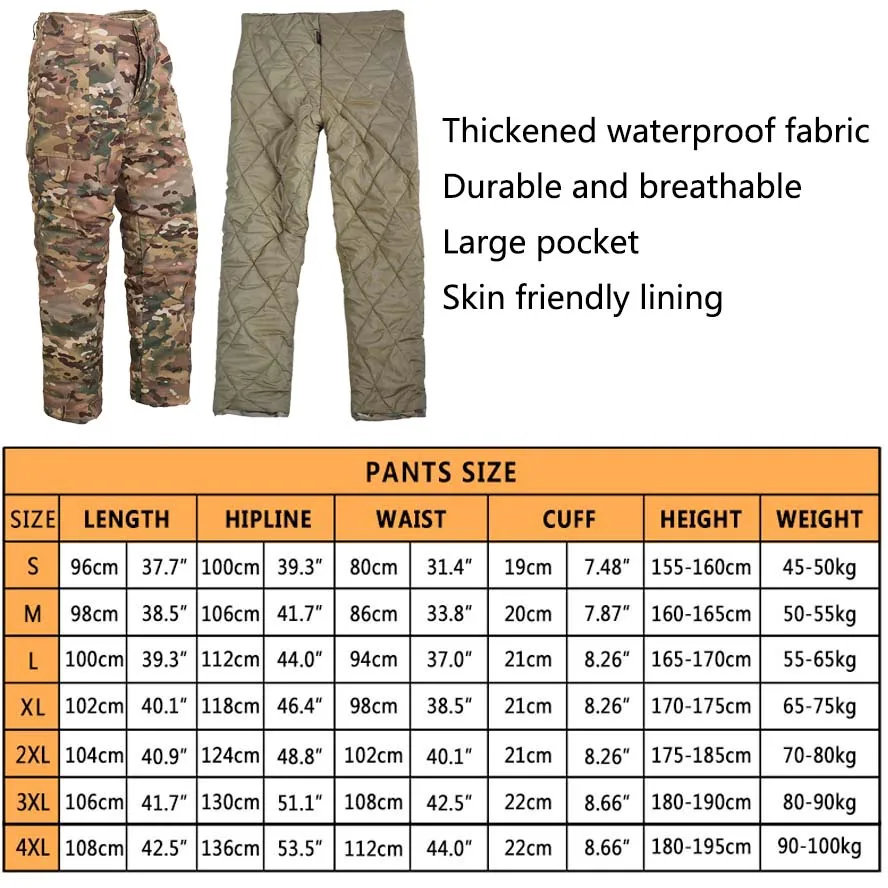 -20°F Outdoor Thick Pants Military Men Waterproof Wear Hiking Camping Clothing Warm Winter Pants Camouflage Tactical Pants Army