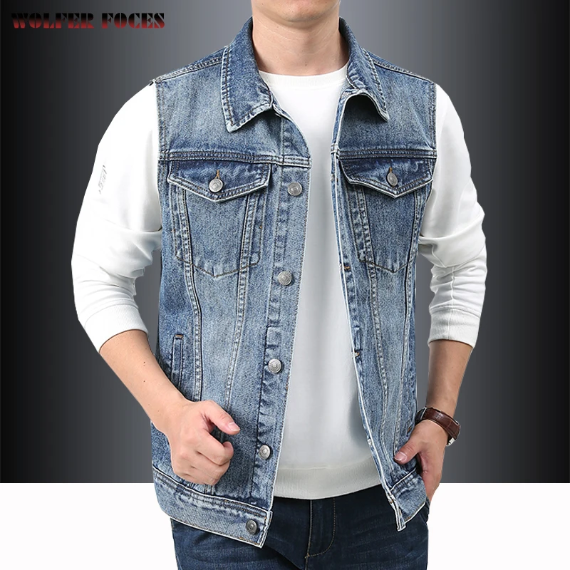 Spring Stylish Denim Vest Casual Custom Bomber Tactical Jackets Men's Bigsize Luxury Vests Social Coat Vintage Motorcycle Jacket custom beige milk white letterpress customize company business card social media card