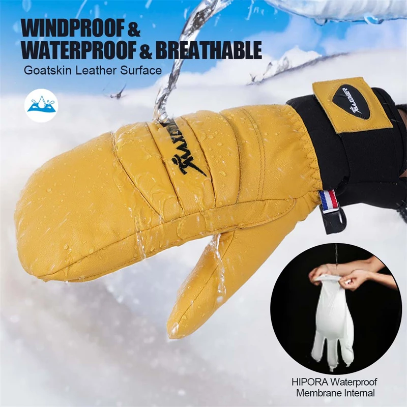 Prévention DEER-Gants de ski thermiques en cuir pour homme et femme, mitaines imperméables et coupe-vent, ski, motoneige, sports de neige, 506, hiver