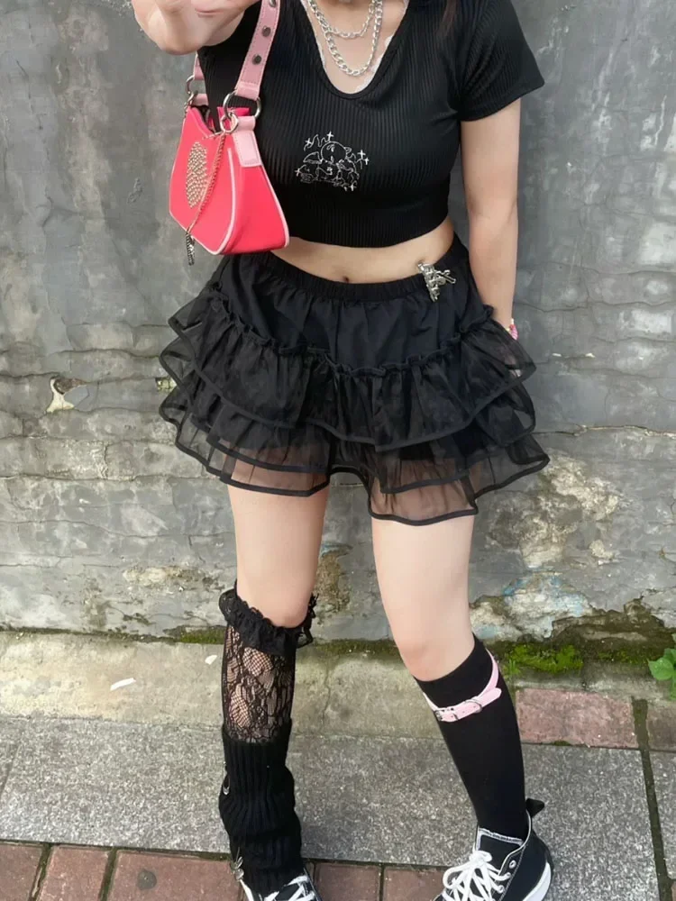 

Girls Cute Bow Lace Mesh Fluffy Bustle Short Pants Women Gothic Underpants Ruffles Y2k Lolita Bloomers Sweet Style Tiered Shorts