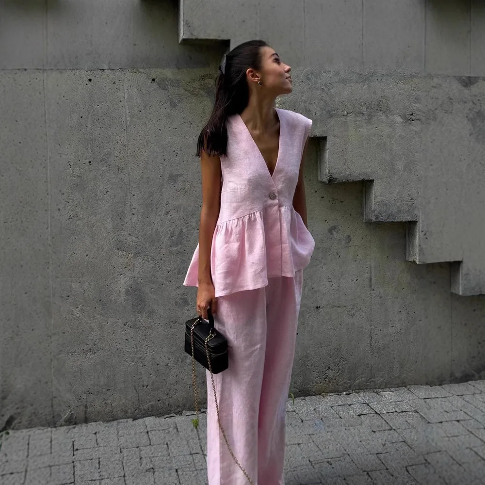 Women Summer V Neck Sleeveless Vest Suits