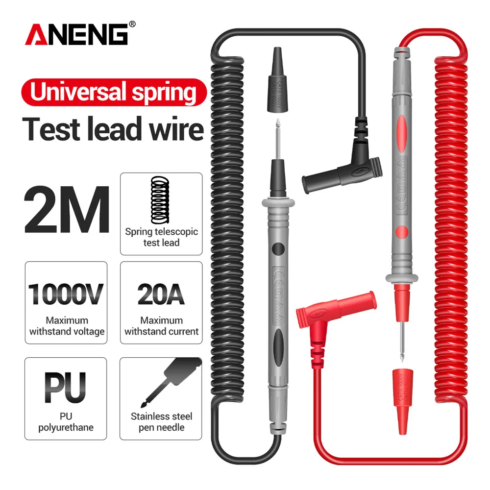 1000V 테스터 리드 유니버설 멀티미터 프로브 스프링 와이어 펜 케이블 디지털 멀티미터용 전기 도구 ANENG PT2009/2010