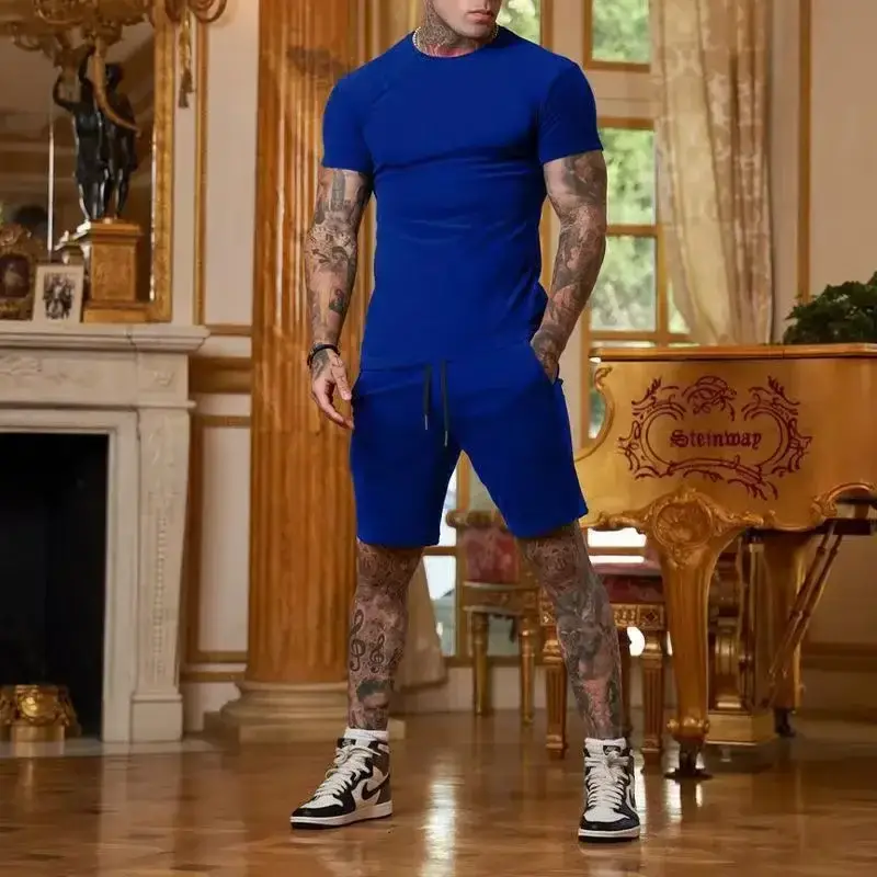 Fashionable and Casual Summer Outdoor Sports Suit Men's Breathable T-Shirt Shorts Casual and Fashionable Two-Piece Set Tracksuit - Image 9