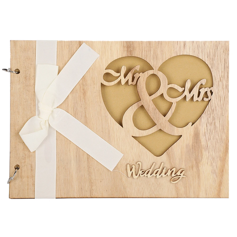 Wooden Wedding Guest Book Album Sign Notebook Wedding Anniversary Decoration SupplyType 2