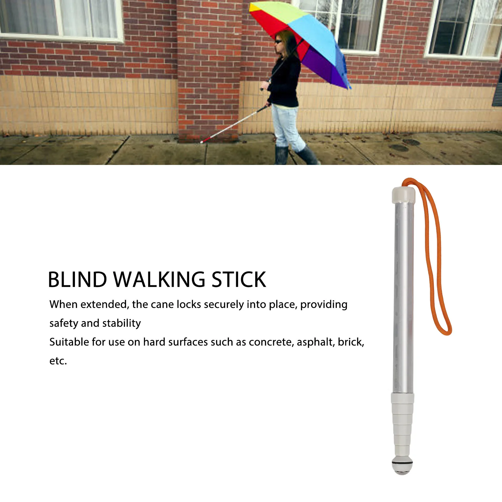 Blind Reflective  Cane Shockproof Metal Telescopic Blind Cane 1.28m Portable with Storage Bag for Visually Impaired People