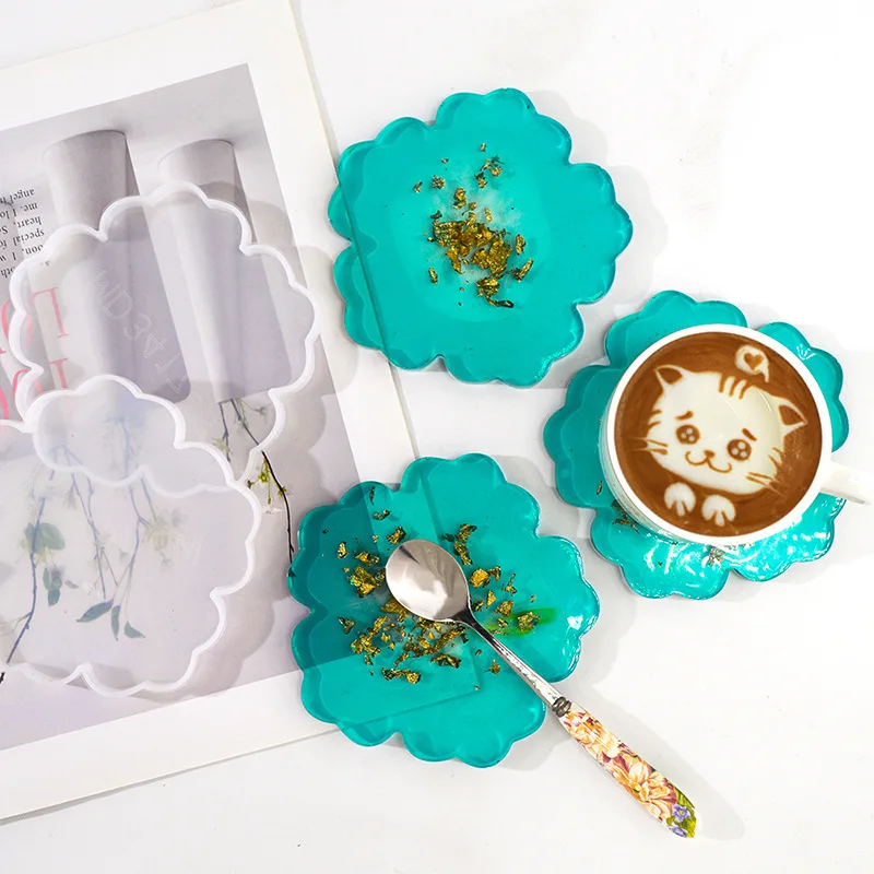 

DIY Flower Coaster Silicone Mold Mirror Coffee Tea Cup Pad Coaster Mat Pendulum Base Resin Silicone Mold Table Hone Decoration