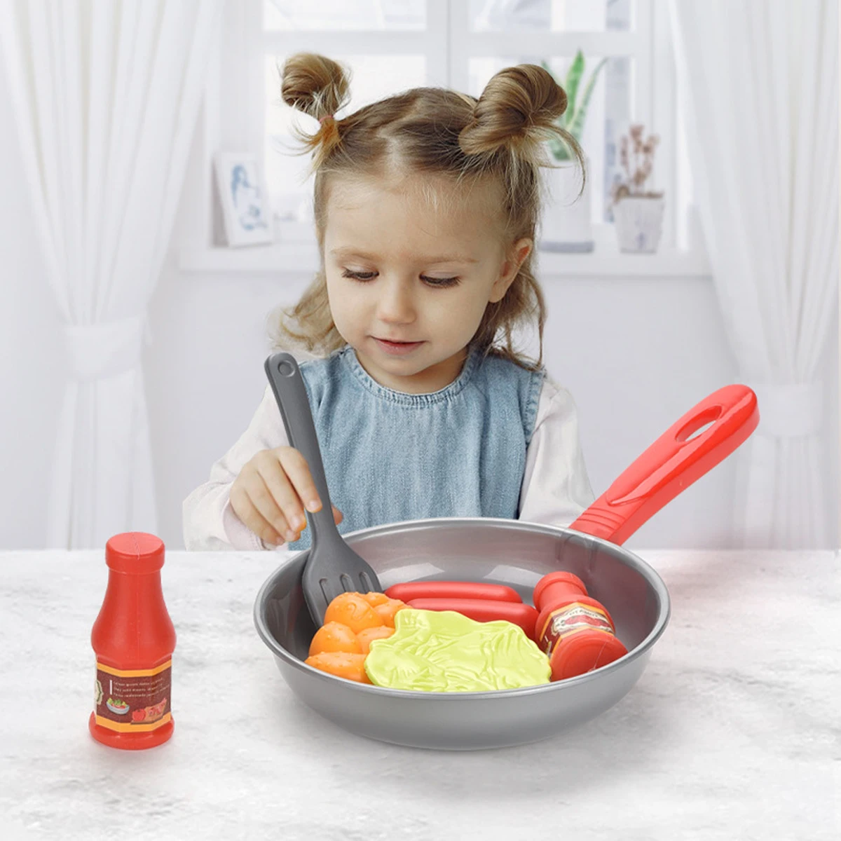 8PCS Kitchen Food Toys for Kids Simulation Kitchenware Pretend Play Steak Vegetable Pot Bread Hot Dog Food Children Girl Toy 5