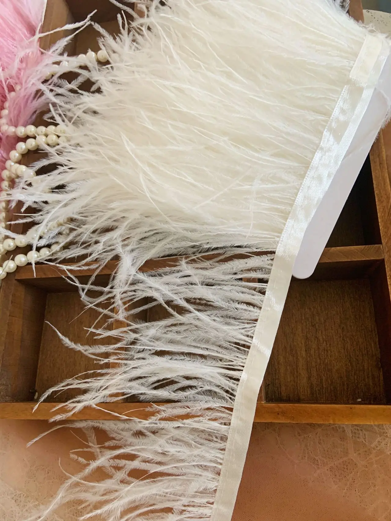 

10/5 Yards Off White Ostrich Feather Trim Fringe Plume Tassel with Ribbon Tape for Couture,Millinery Crafts,Party Shoes Decor
