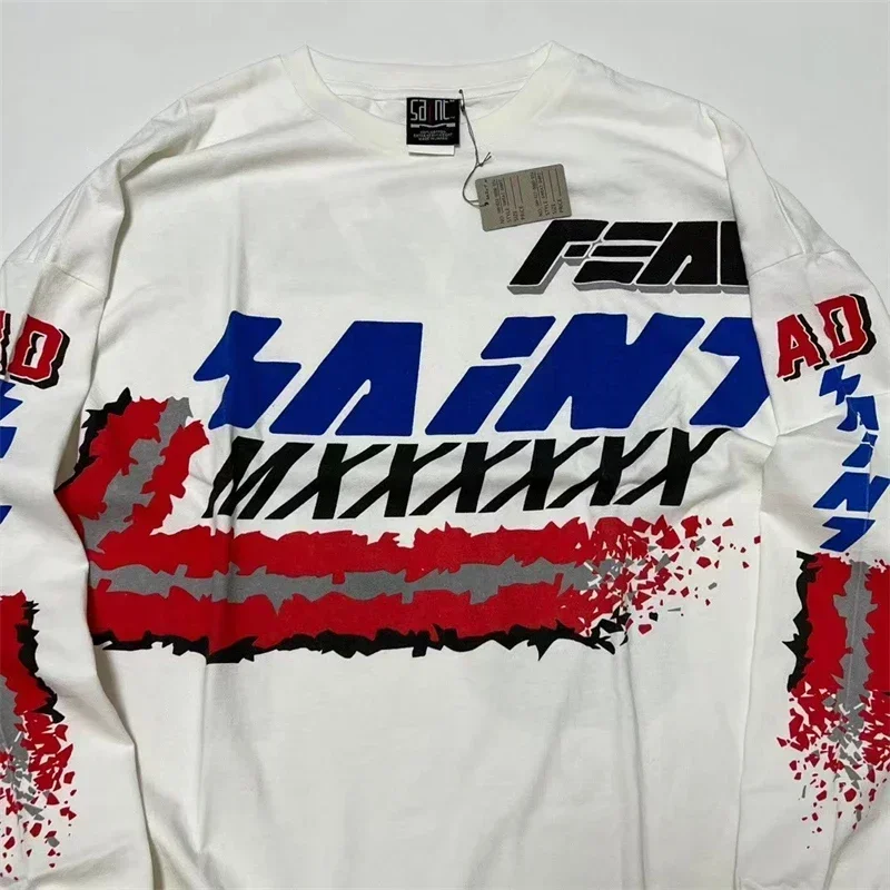 

Пуловер 24ss с длинным рукавом Saint Michael для мужчин и женщин, свитер в стиле оверсайз с винтажным гоночным принтом, 1:1