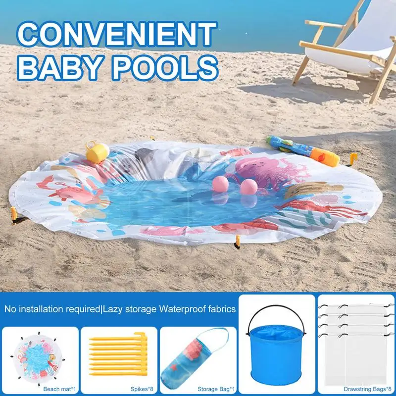 Beach Puddle Pool Toddler Beach Blanket Paddling Pool with Carrying Bag Summer Outdoor Water Play Toy for Beach Picnic