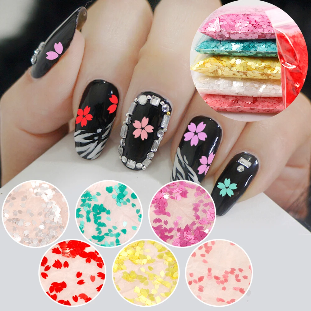 

50g/bag Sakura Flower Petals Nail Art Glitter Sequins Cherry Blossoms Holographic 3D Flakes Paillettes for Nail Art Decorations