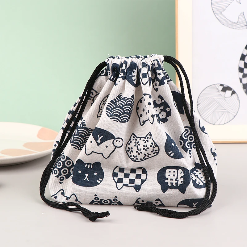 1Pc Japanese Style Drawstring Lunch Box Storage Bag For Travel Picnic Portable Easy Wash Bento Lunch Box Tote Pouch