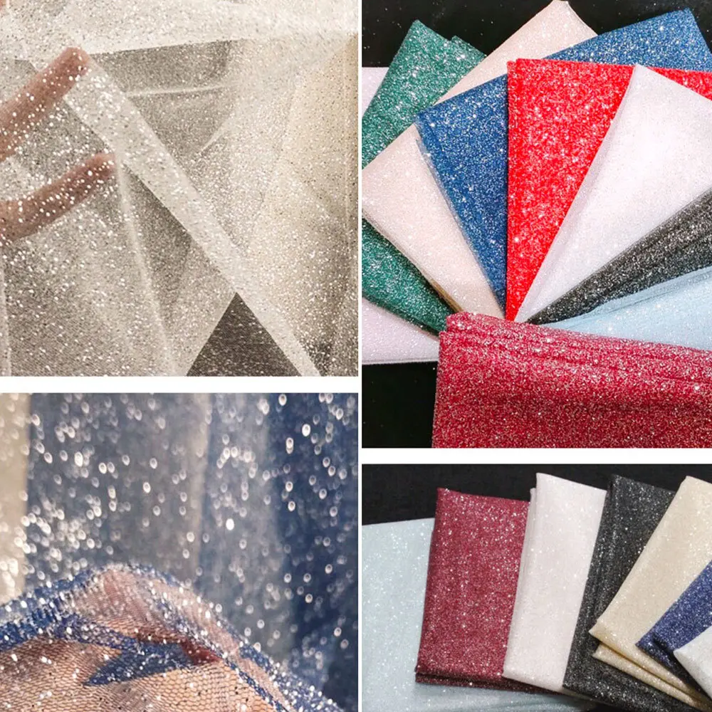 Silver Glitter Sequin Tulle Fabric for DIY Crafts and Event Decor