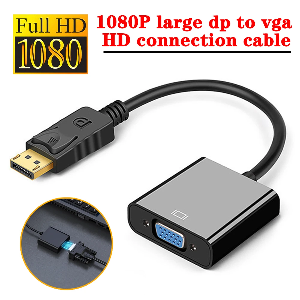 

Display Port DP to VGA Adapter Cable Male to Female Converter for PC Computer Laptop Tablet HDTV Monitor Projector